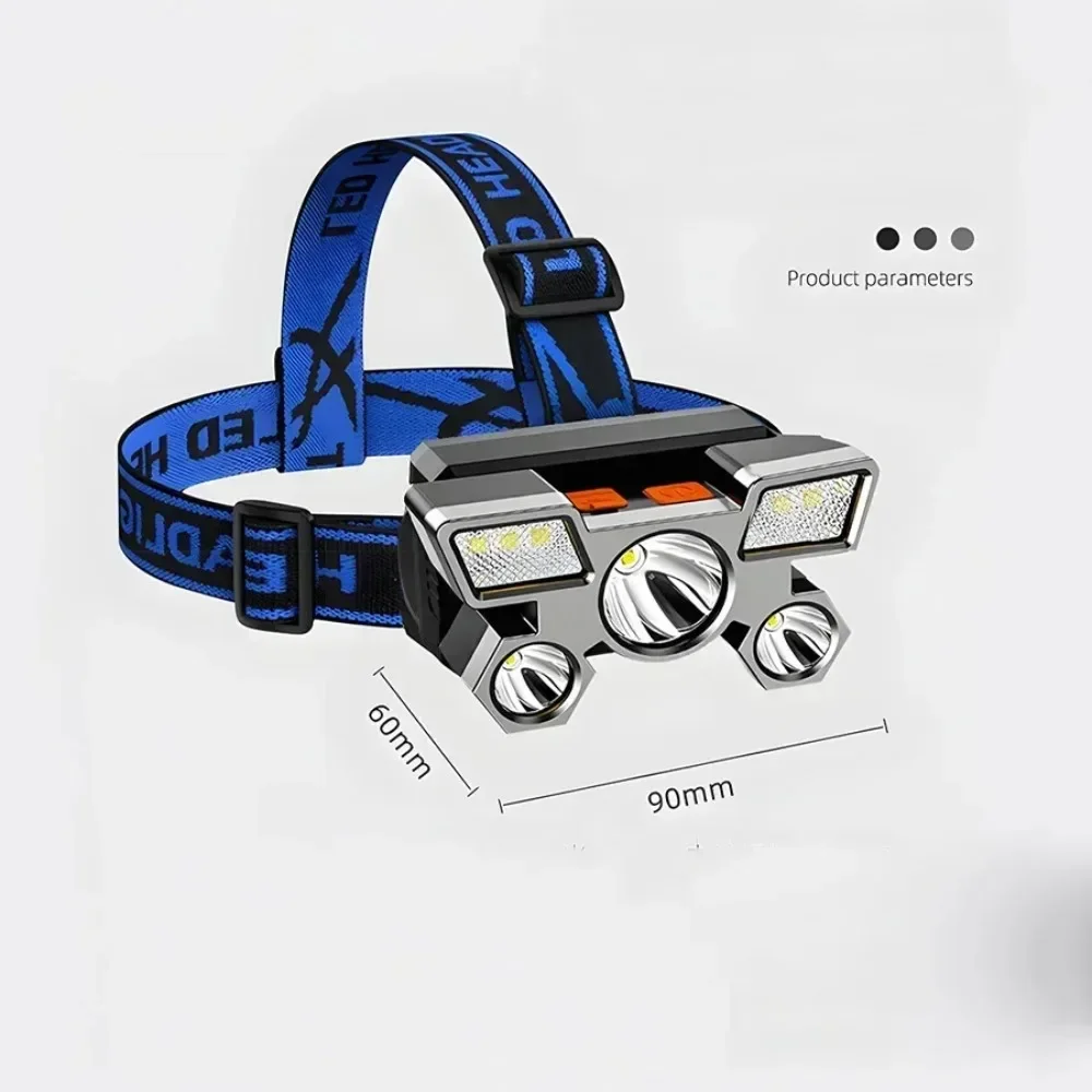 مصباح أمامي فائق السطوع 5 LED قابل لإعادة الشحن ومقاوم للماء للتخييم في الهواء الطلق والجري ومصابيح أمامية قوية للإضاءة