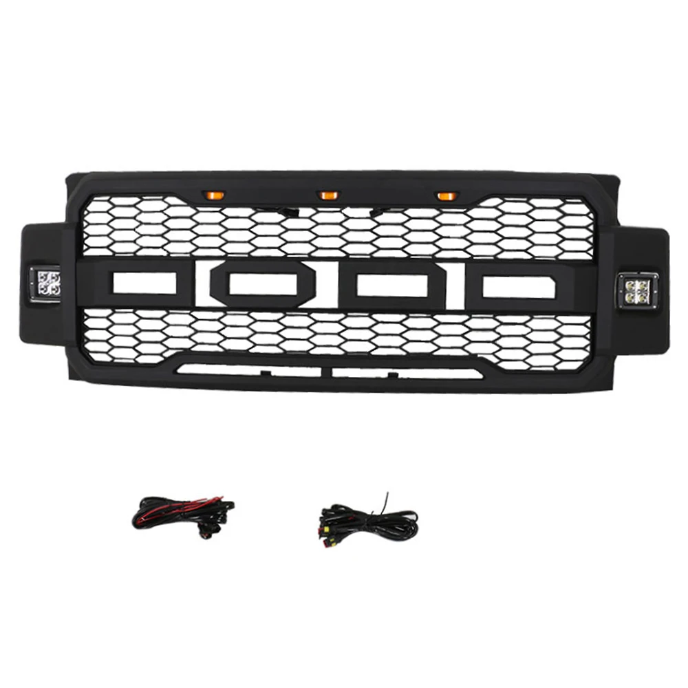 Front Bumper Grills Car Grille Racing Grill W/LED Lights W/Letters Raptor Style Modified Grid Fit For Ford F250 2017 2018 2019