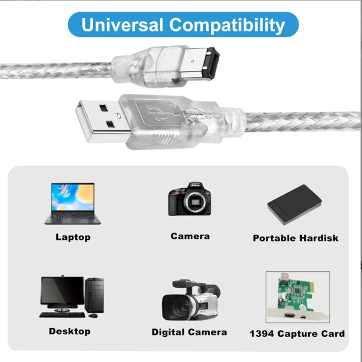 HAPPYDAY~ Firewire to USB Adapter Cable Firewire IEEE 1394 6 Pin Male to USB 2.0 A Male Adaptor Cable for Printer Scanner