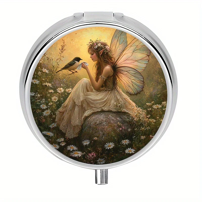 1-piece fairy garden themed pill box with 3 compartments, mini pill container, pill organizer, portable unique gift