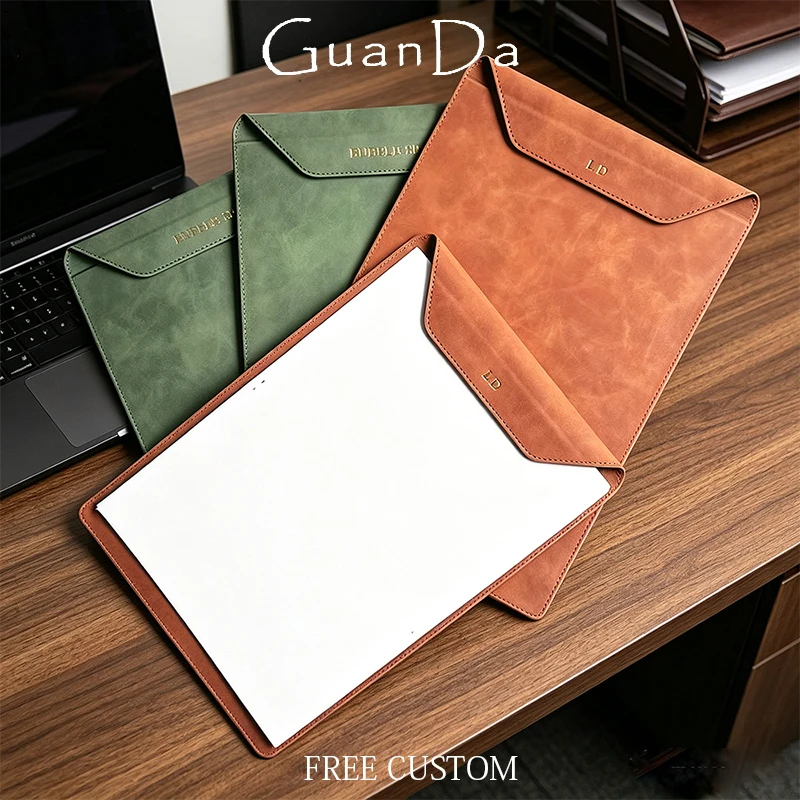 A4 Business Office Custom Logo Clipboard Personalized PU Leather Luxury Vintage Writing Board Wholesale Hotel Menu File Folder