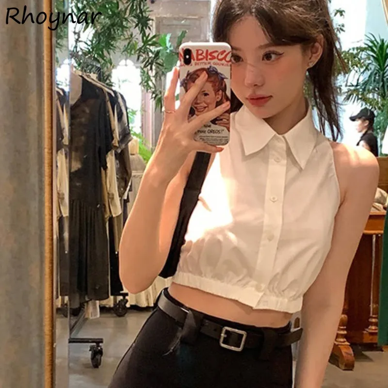 

Однотонные рубашки без рукавов для женщин, летние пряные рубашки для девочек, простые, универсальные, повседневные, повседневные, в корейском стиле, популярная уличная одежда, уютная