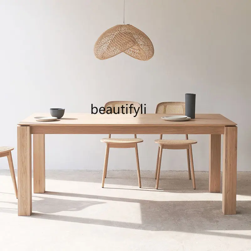 

Light Luxury Solid Wood Dining Table Oak Log Modern Minimalist Rectangular Desk