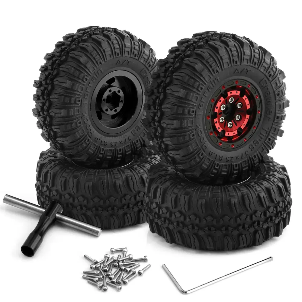 JTY Toys 4 szt. Opony do piasty metalowe koło trx4 m zestaw do zdalnie sterowany samochód gąsienicowy Traxxas TRX4-M Bronco SCX24 FMS