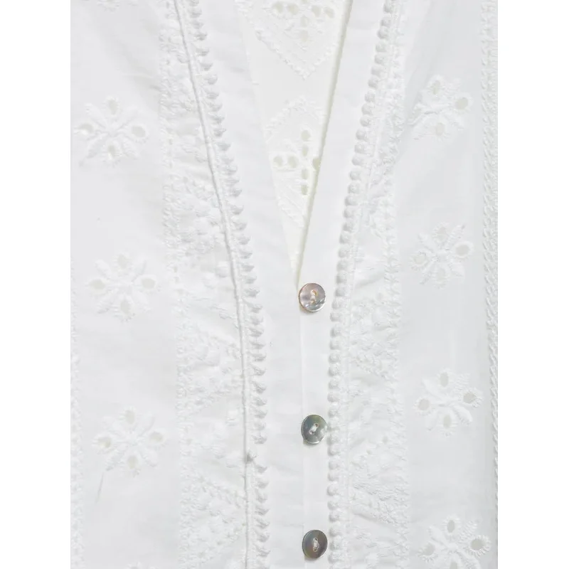 Vestido curto bordado feminino mais branco oco elegante festa mini com cinto moda casual 2025 novo estilo