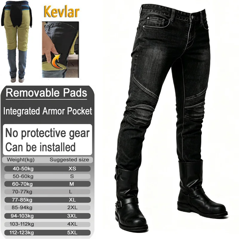 Men Aramid windproof Motorcycle jeans four seasons riding pants with armor pockets armor not included 011