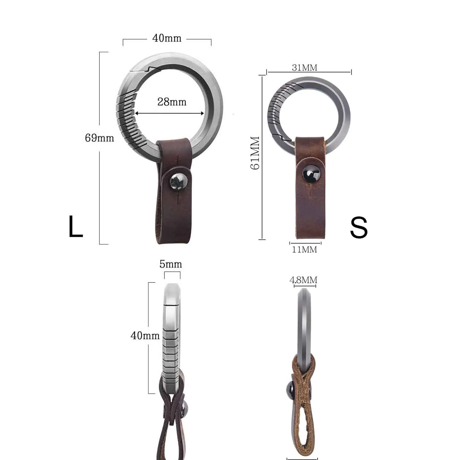 Titanium Alloy Key Ring Leather Waist Belt Buckle Keychain Car Key Pendant Cowhide Keyring EDC Outdoor Tool