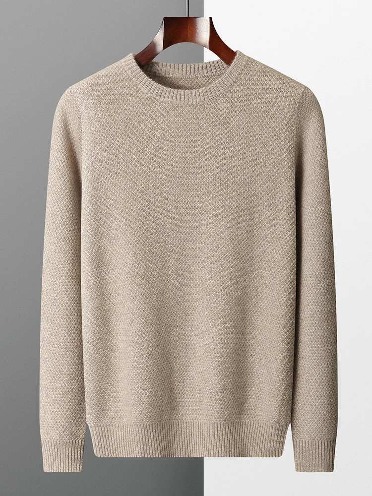 Light Luxury Autumn Winter Men's O-Neck Pullover Sweater Loose 100% Cashmere Thicked Warm Breathable Knitwear Soft Business Tops