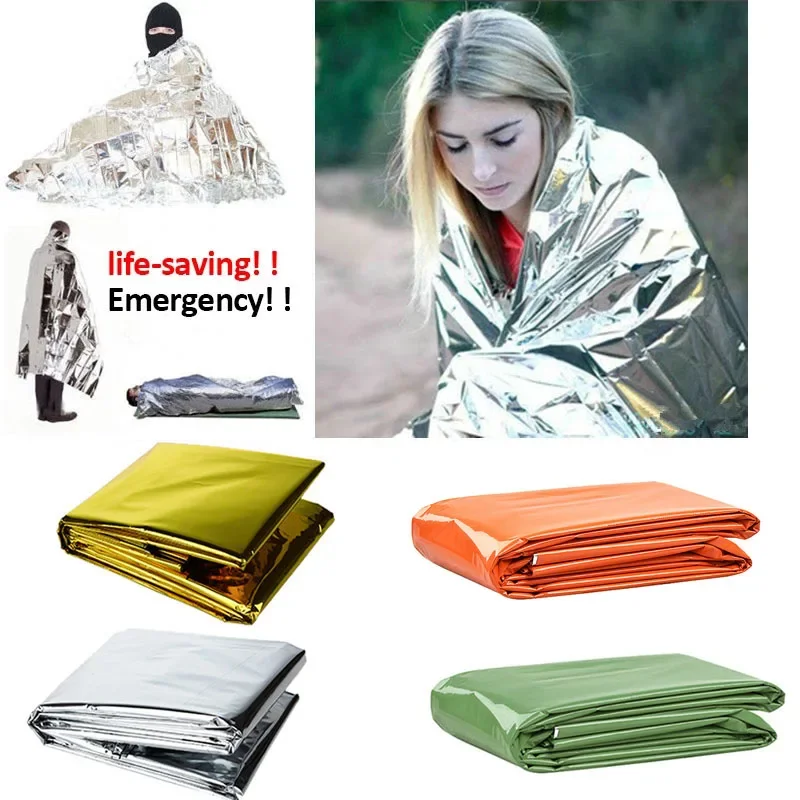 

Folding Emergency Blanket Outdoor Survival Rescue First Aid Foil Thermal Blanket Windproof Keep Warm Blankets Camping Hiking