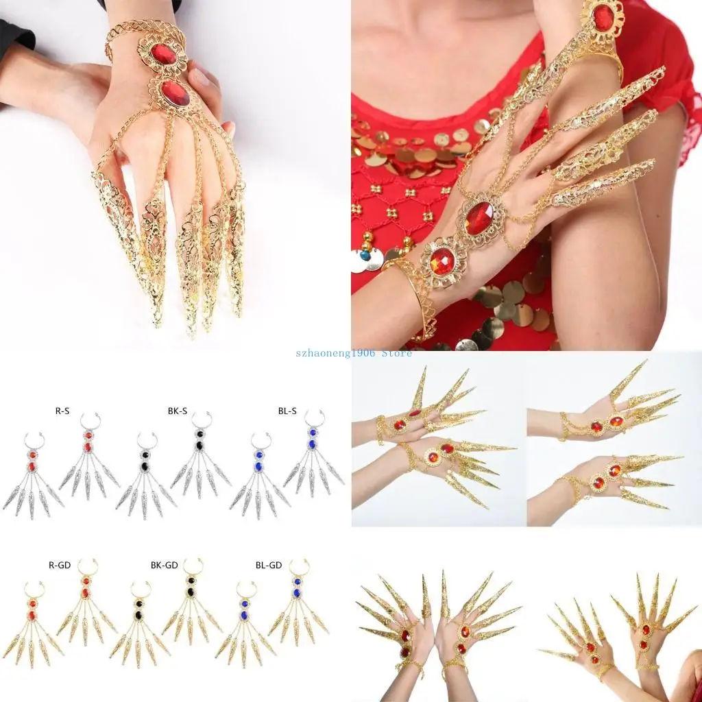 85lf exageradas pulseras dedo tailandés indio cadena cadena del vientre del vientre show cosplay uñas largas anillo