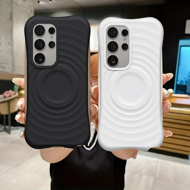 

Black / White Wave Magnetic Phone Cover for Samsung Galaxy S23 S24 S25 S26 Ultra S26+ Plus
