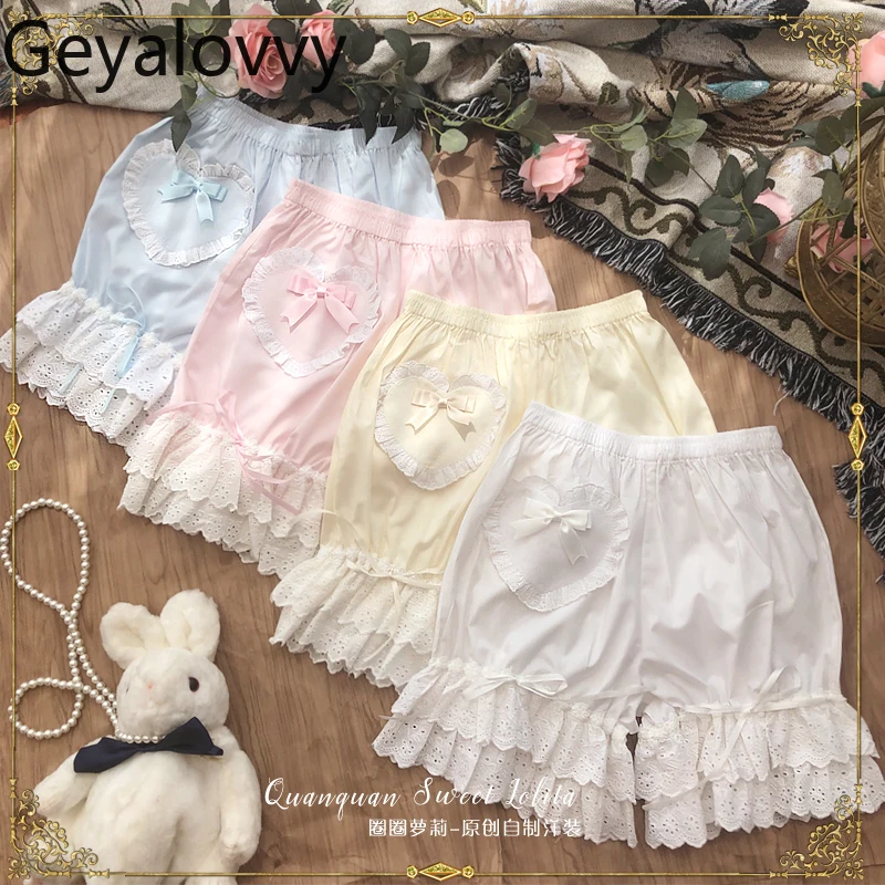 

Sweet and Cute Girl Lolita Lace Edge Leggings Home Pants Summer New Elastic High Waist Versatile Solid Color Bow Base Shorts