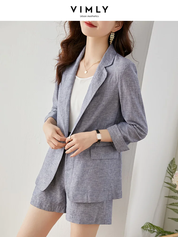 Conjunto de traje de Blazer informal para mujer, chaqueta de moda, pantalones cortos de cintura alta, conjunto a juego de dos piezas, Vimly Loose,