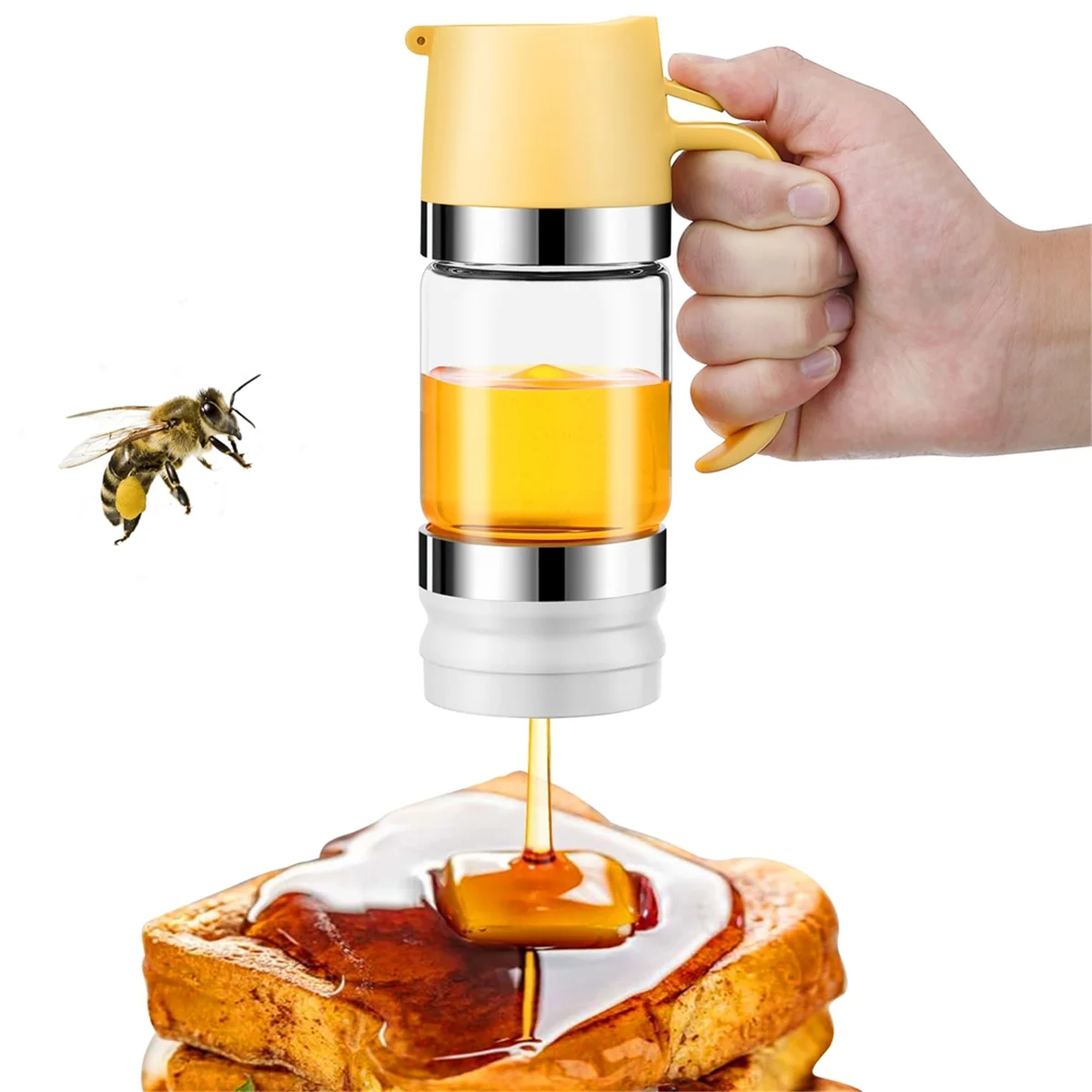 Honey Dispenser Jar, 10 Oz No Drip Glass Honey Dripper with Handle, Honey Syrup Dispenser for Bread, Coffee or Tea