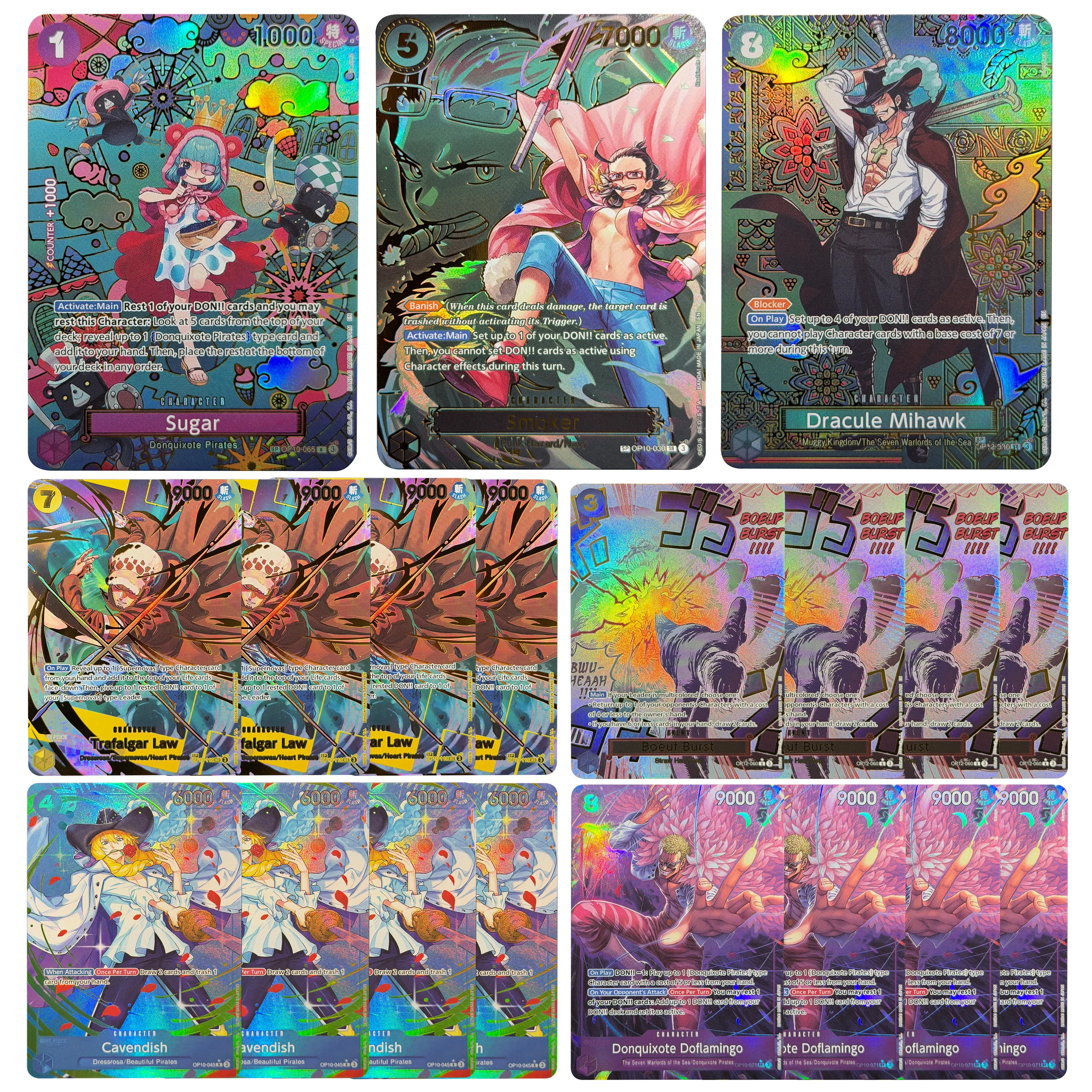 One Piece TCG OP10 OP11 OP12 OPCG Blue Character Holographic Foil 4pcs SP/AA/TR/SEC Proxy Top Collection Card