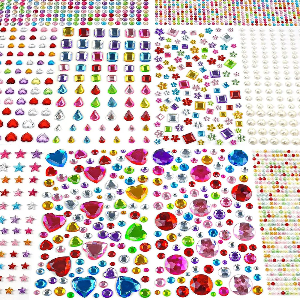 Kinder-Edelstein-Aufkleber, selbstklebend, Acryl-Strasssteine, verschiedene Formen, Kristall-Juwelen, DIY-Basteldekoration, Scrapbooking, Party, Festival – Detail 3