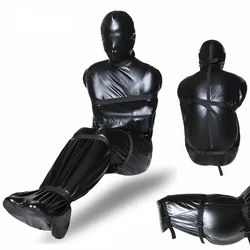 Sexy Men Full Body Cover Bodysuit Faux Leather Bandage Jumpsuit Gay Costume Sexy Lingerie Tight BDSM Bondage Bag Gay Wear Sex