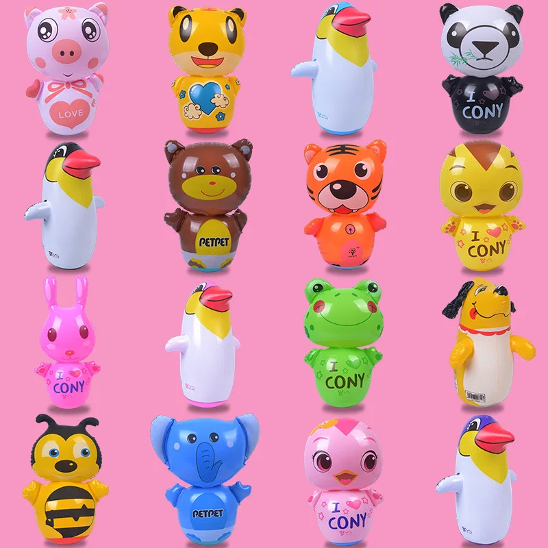 35cm Inflatable Tumbler Baby Play Entertainment Toy Cute Cartoon Animal Elephant Bear Rabbit Pig Panda Pet Balloon Children Gift