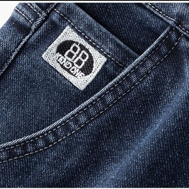 Mannen Herfst Winter Business Casual Geborduurde Jeans Mannelijke Slim Fit Stretch Denim Broek Met Rechte Pijpen Mode Haze Blauwe Broek