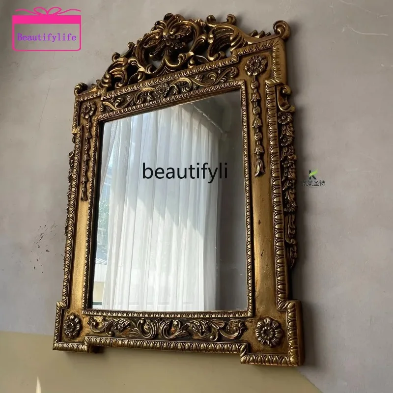 YL   French bathroom mirror, vanity mirror wall-mounted American, hotel carved decorative vanity mirror