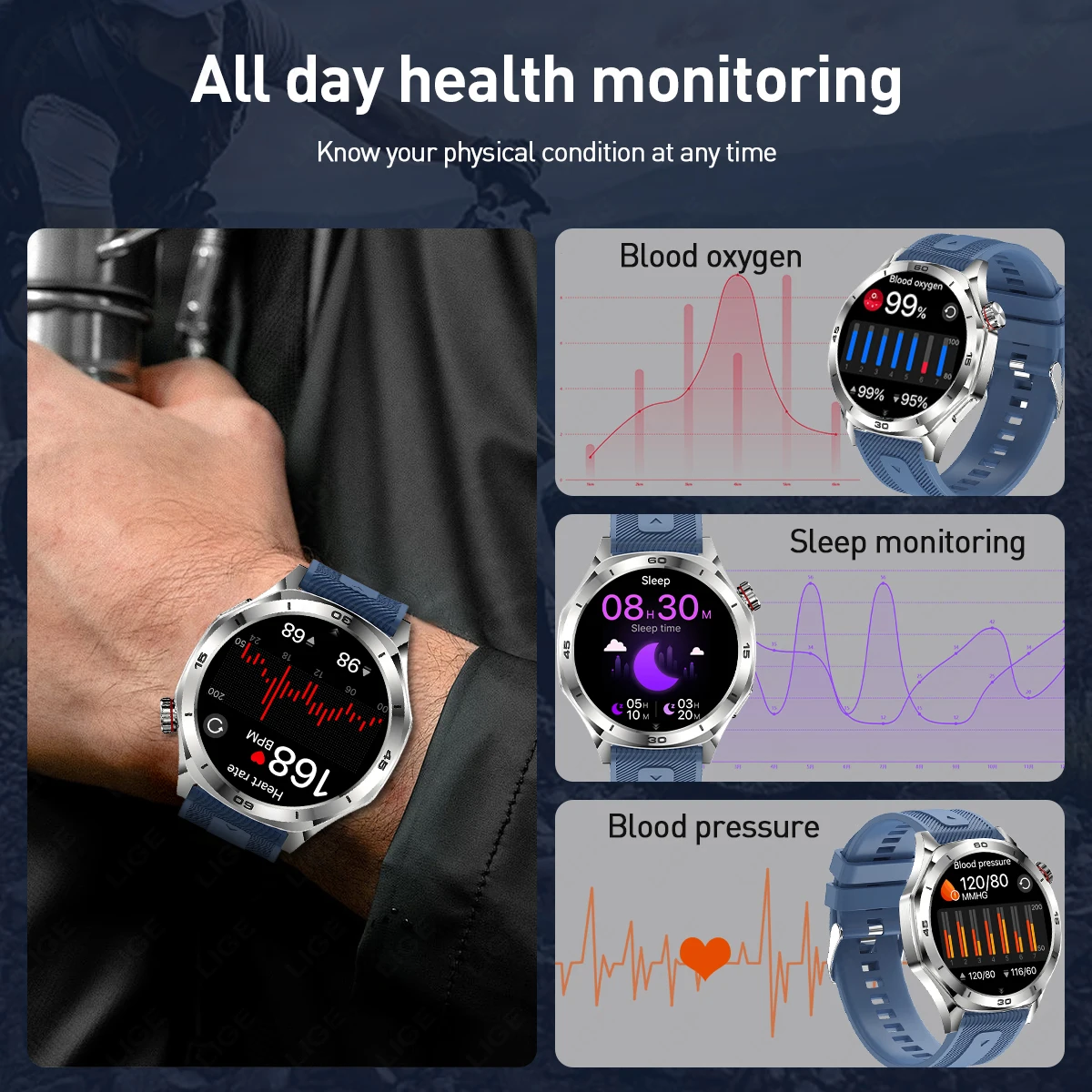 LIGE جديد 1.52 "HD موضة 400mAh ساعة ذكية BT دعوة الرجال سوار الرياضة اللياقة البدنية الصحة الرجال Smartwatch لنظام أندرويد iOS HarmonyOS