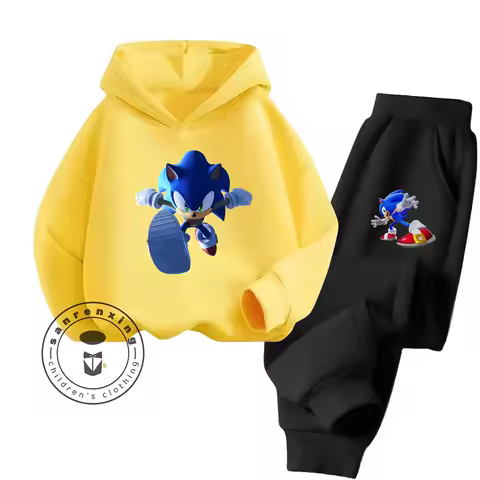Sonic Fashion 2D Cartoon Printed Hoodie Set 2025 For Kids Teens Boys Girls Casual Hot Sale Autumn Winter