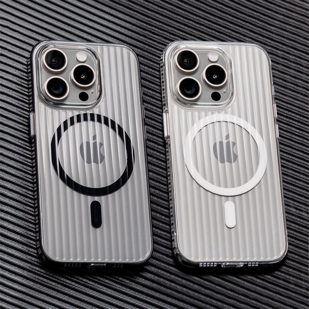 Coque rigide transparente HD à motif ondulé pour iPhone, Magsafe, charge magnétique sans fil, coque 256, 16, 15, 14, 13, 12 Pro Max