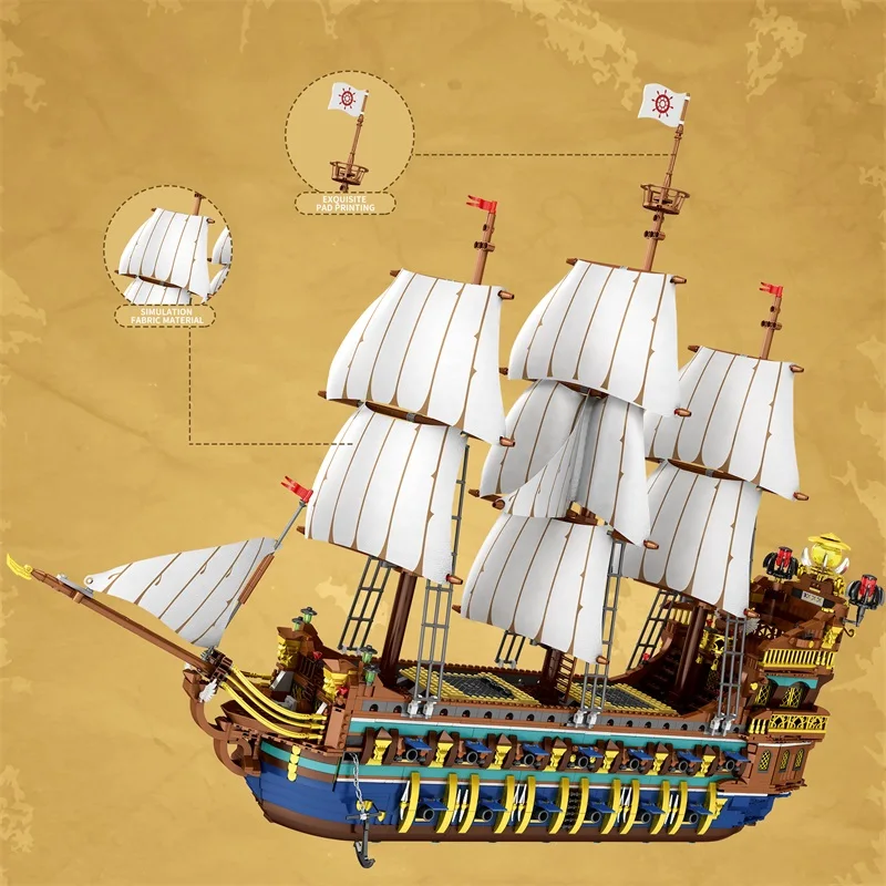 2830PCS Royal Sunshine Sailing Ship Building Blocks Sun Pirate Boat Assembly Model Bricks Education Toys For Kids Holiday Gifts