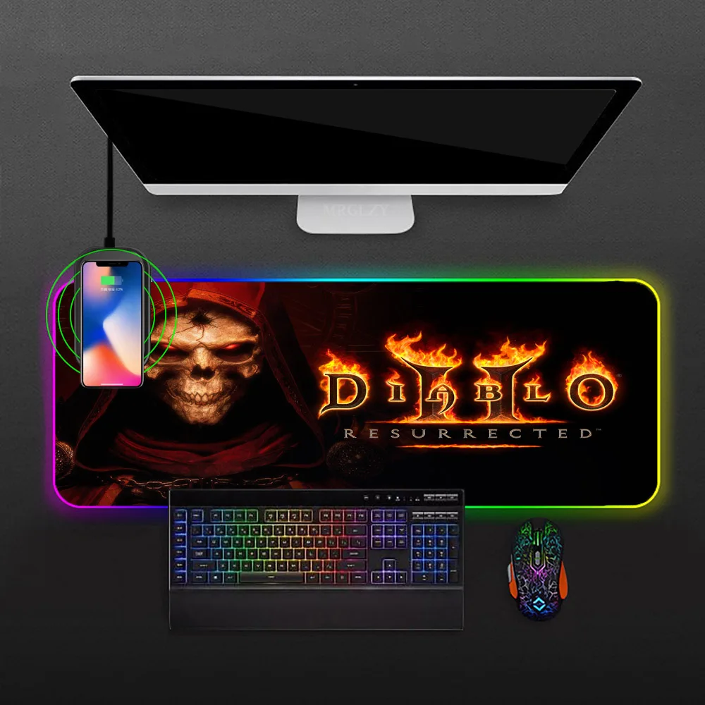 Diablo 2ไร้สายชาร์จ Mousepad แล็ปท็อปอุปกรณ์เสริม Rgb เมาส์ Pad Lampara Led ตารางขนาดใหญ่โต๊ะคอนโซลเกม