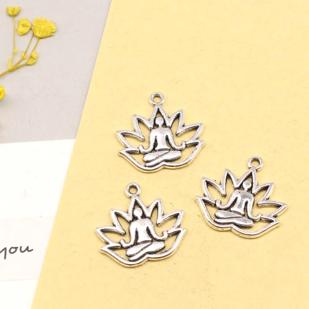 

10pcs 17x18mm Lotus Buddha Charms Jewelry Making Pendant Diy Male Jewelry Antique Silver Color