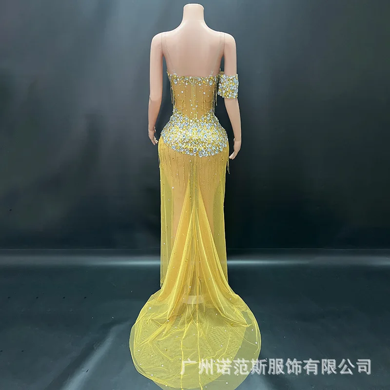 Luksusowa sukienka z siateczki z dżetami, seksowna, z prześwitami, modna, balowa, na urodziny, ekskluzywna, elegancka, długa sukienka na imprezę, vestidos largos elegantes fiesta mujer