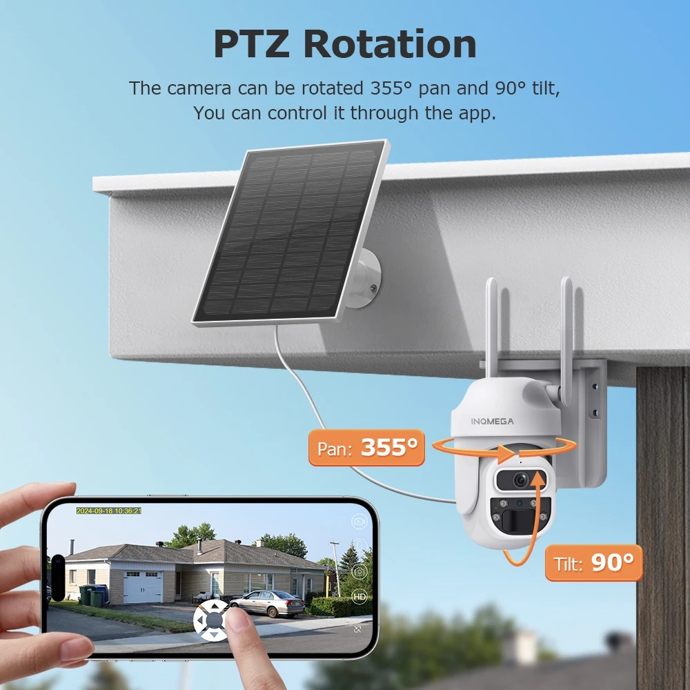 Imagem -03 - Inqmega-câmera de Vigilância Solar Powered Bateria Recarregável Câmera Ptz Outdoor Detecção de Movimento Pir Áudio Bidirecional Wi-fi 4g