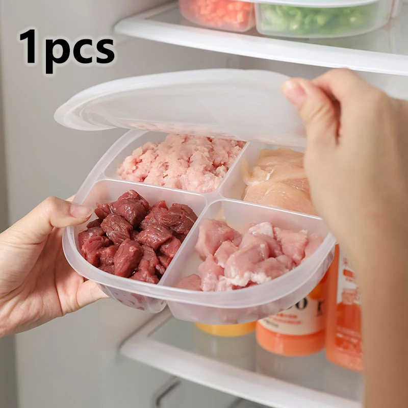 

4-Grids Clear Plastic Fridge Food Storage Box With Lid Sealed Fresh-Keeping Container For Freezer Fresh Fruit Kitchen Organizer