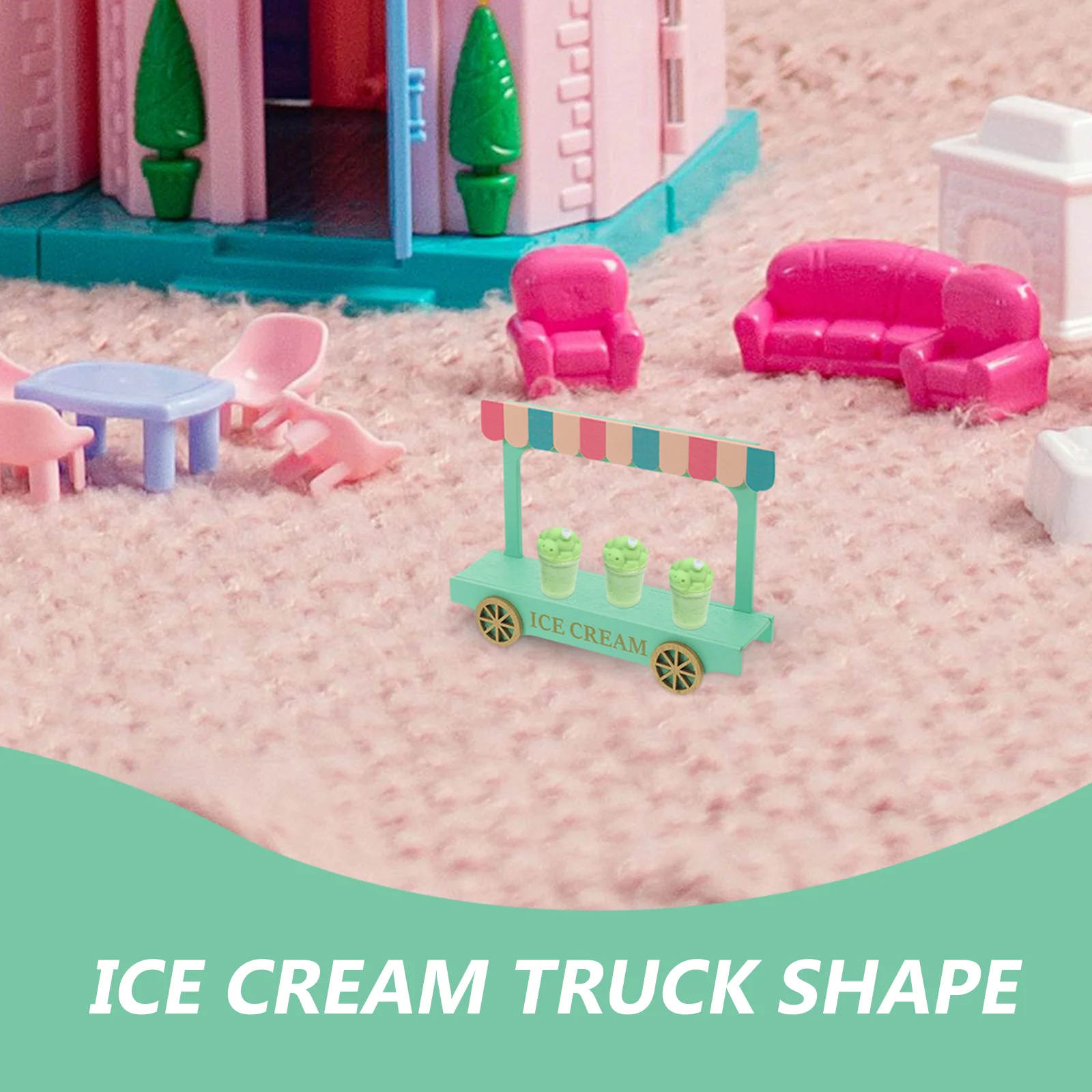 Mini Wooden Ice Cream Truck House Furniture Realistic Compact Size Smooth Rustic Look Miniature Prop Home Adornment