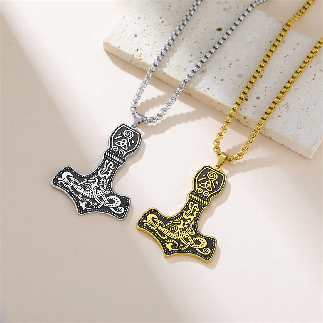 1PC Norse Viking Thor Hammer Necklace Stainless Steel Men Popular Mjolnir Scandinavian Rune Nordic Amulet Jewelry Wholesale