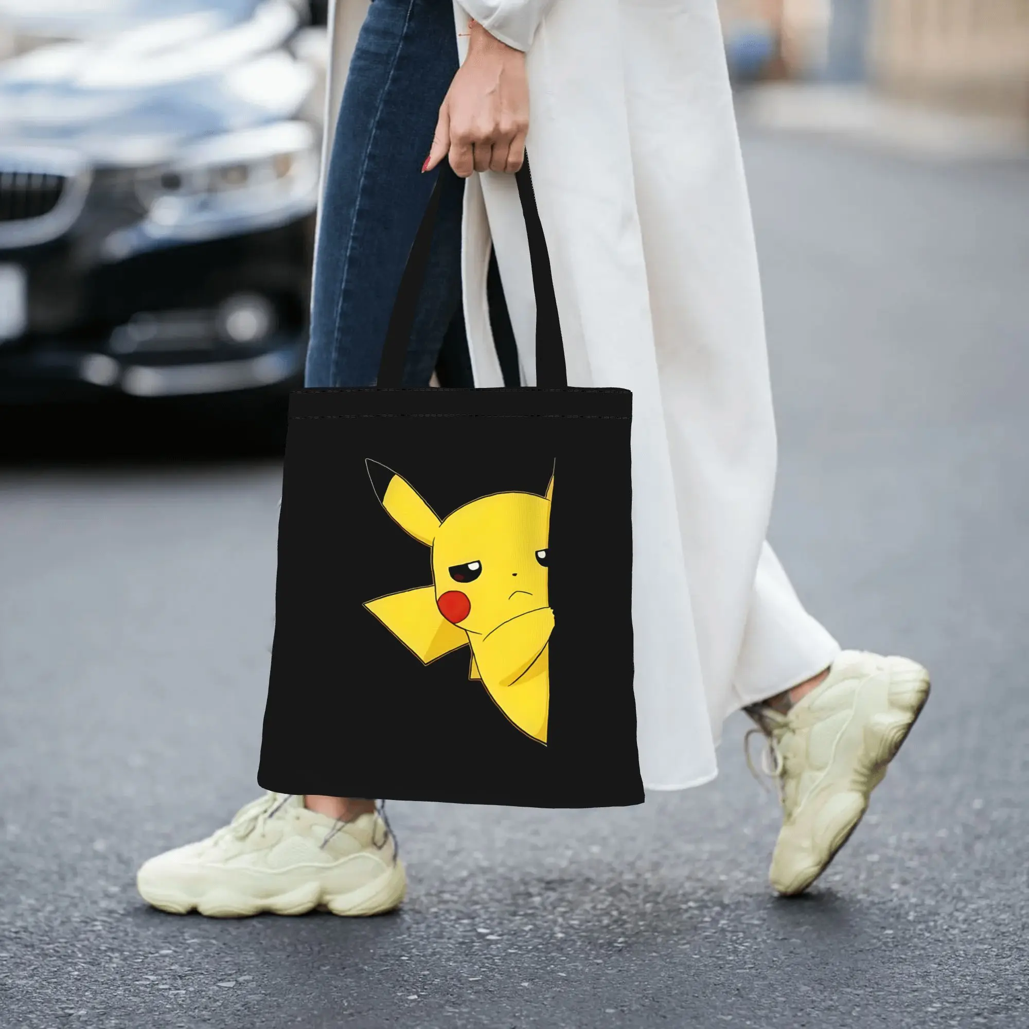 Customized Pokemon Theme Women's Bag Shopping Bag Reusable Double Sided Canvas Tote Bag Shoulder Pikechu Need Food Handbag