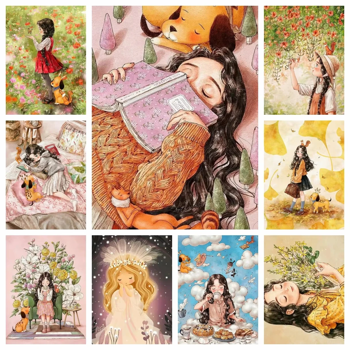 Cartoon Little Lass Digital Oil Painting By Numbers on Canvas Home Decor for Living Room Bedroom Handmade DIY Gift