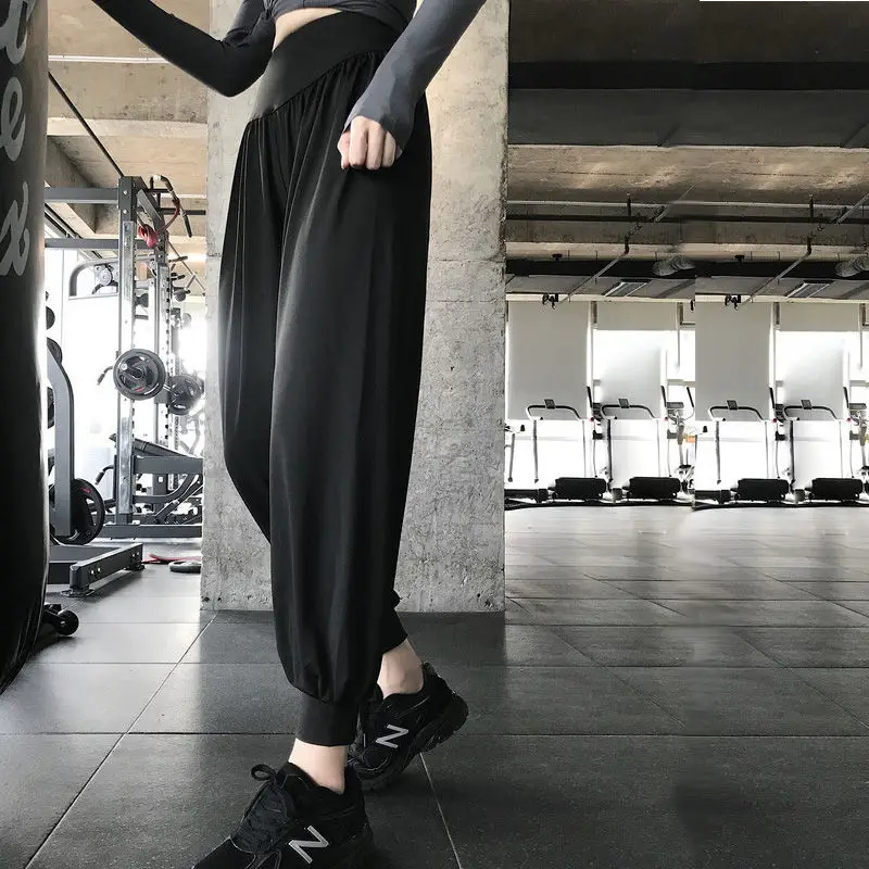 

Sleep Bottoms Women Autumn Solid Bundle Trousers Breathable High Waist Pleated Loose Elastic Ulzzang Fashion Outwear Quick-dry