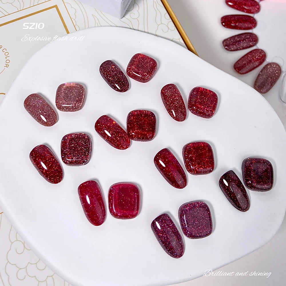 Vendeeni 9 Farben/Set Roter Glitzer-Broken-Diamond-Gel-Nagellack TPO HEMA-FREI Glitzer UV LED Soak-Off Gel-Lack mit Display – Detail 5