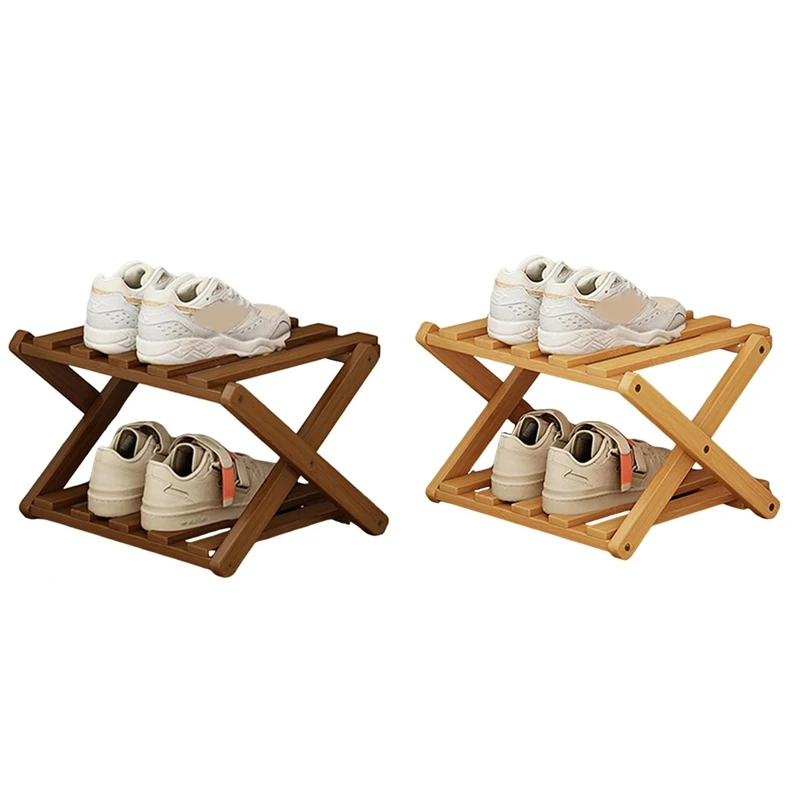 ABSU Bamboo Multi-Layer Folding Shoe Rack, Retractable Household Storage Shelf, Space-Saving Shoe Organizer
