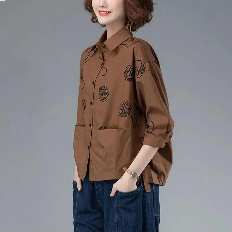 Camicia in cotone WTEMPO da donna autunno manica lunga da donna abbottonata tuta esterna allentata camicia stampata Casual capispalla