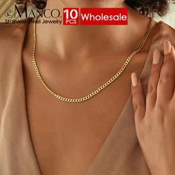 eManco 10PCS Men's Cuban Link Chain Necklace Stainless Steel Women Trendy Punk Jewelry 2MM/3MM/4MM/6MM/8MM Wholesale