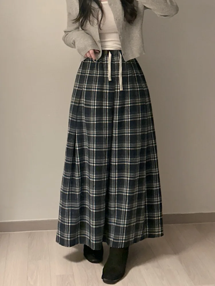 하이웨이스트 A라인 체크 스커트 여성 캐주얼 롱 스커트 동대문 2025 봄 여름 가을 겨울 패션 트렌드