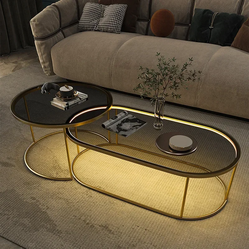 Modern Luxury Gold Iron Glass Top Coffee Table with White Black Marble Side Top Seller for Home Living Room Dining Use 2 Sets