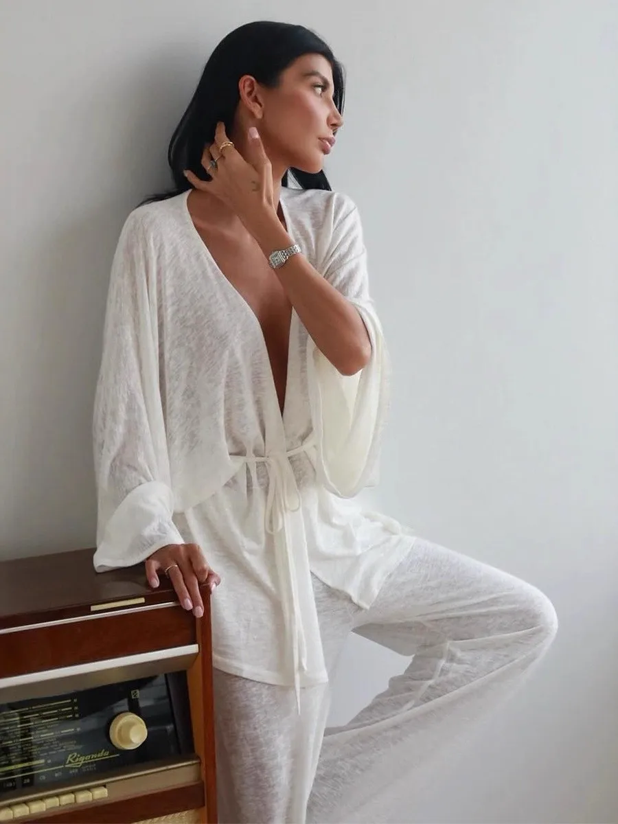 Ropa informal holgada para el hogar para mujer, pantalones de pierna recta, cintura media baja, tejido de PVC, cómodos pantalones para el hogar