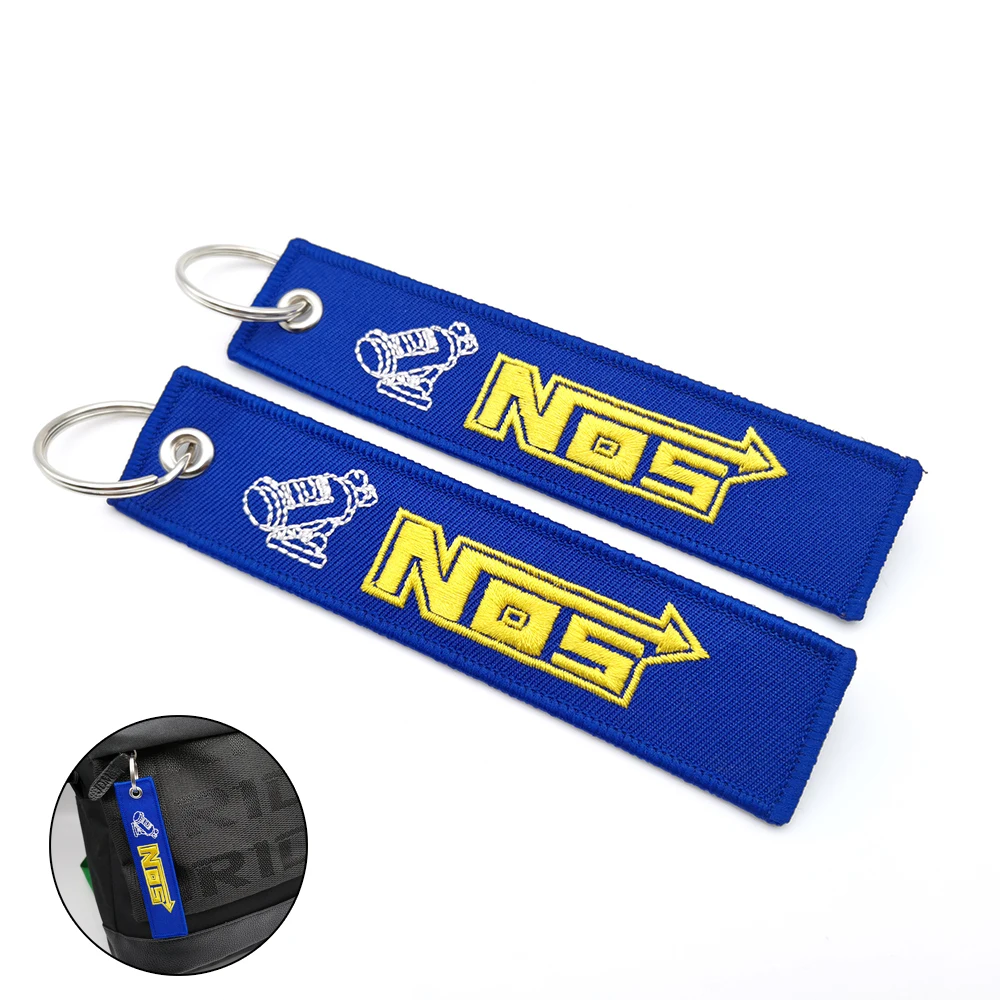 JDM Style NOS Car Keychain Embroidered Nylon Lanyard Keyring Ribbon Embroidered Keychain With Metal Car Motorcycle Accessories