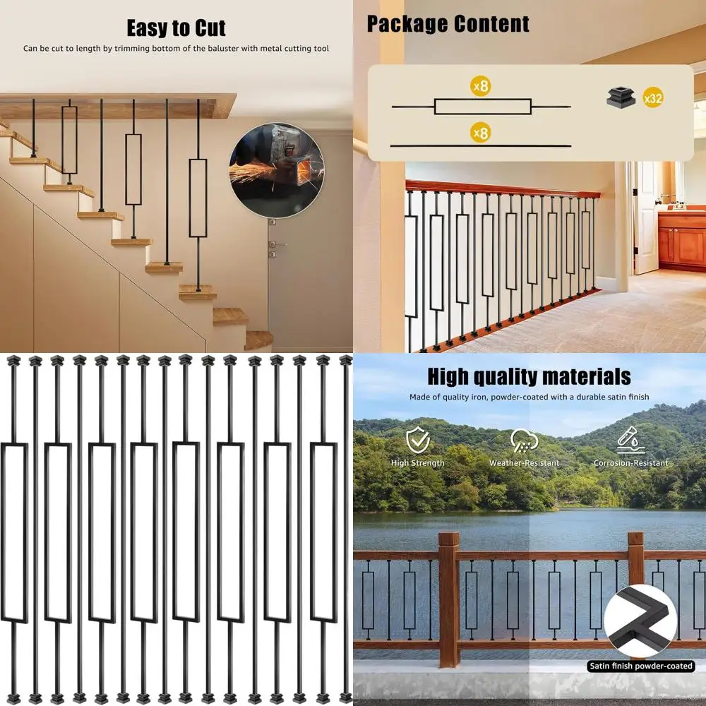 

16-Pack 44-Inch Hollow Stair Spindles with 32 Iron Baluster Shoes for Interior Staircases