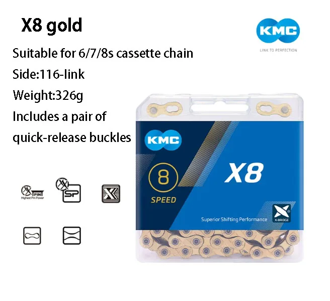 KMC X8/X9/X10/X11/X12 8-12 Speed Universele Fietsketting Derailleurketting Roestbestendig Lichtgewicht en Duurzaam