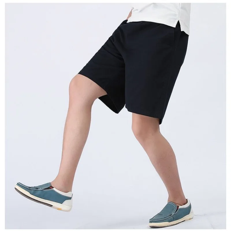 

Мужские черные шорты-карго с эластичной резинкой на талии, повседневные шорты до колен с боковыми карманами