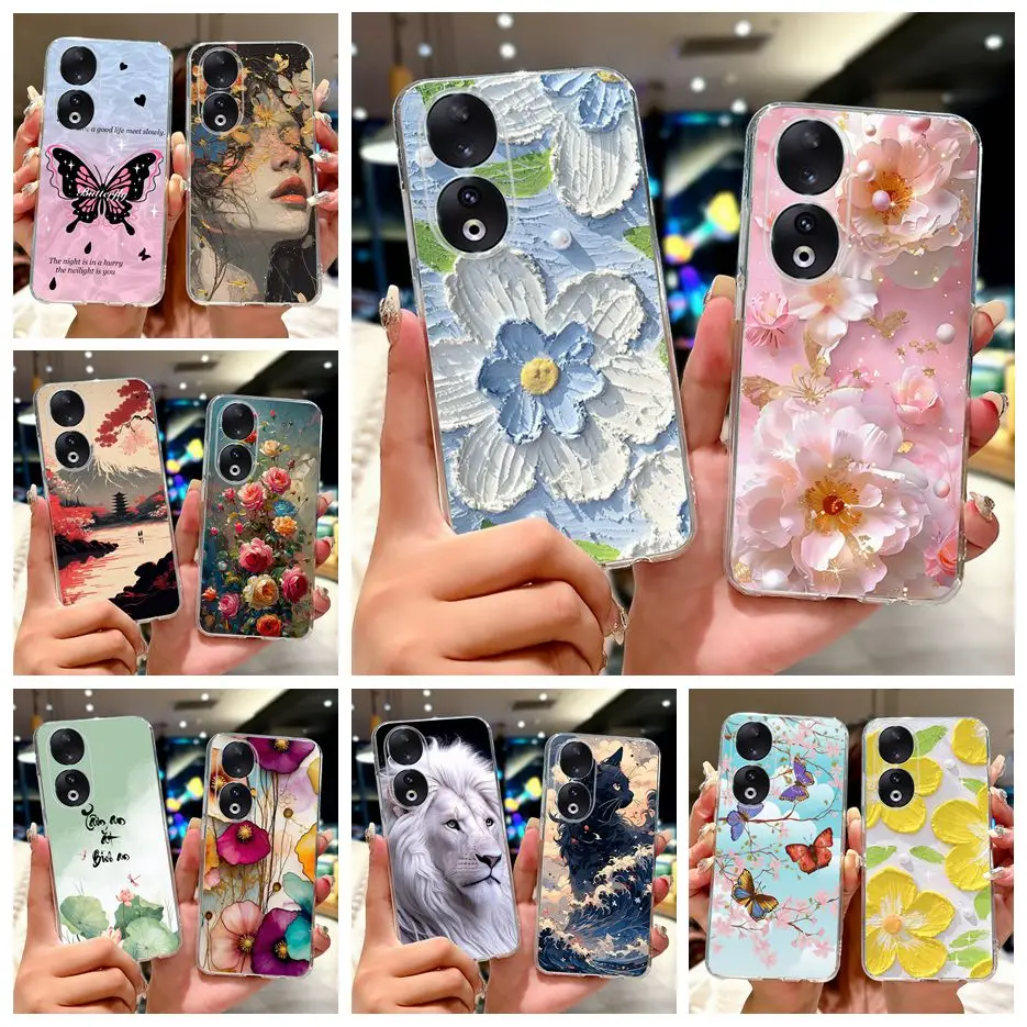 For Honor 90 Pro Case Honor90 Lite CRT-NX1 Luxury Flowers Painted Cover Soft Slim Phone Case For Honor 90 Lite Honor90 Pro Shell